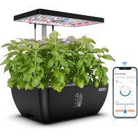 12-Місна Гідропонна Система iDOO Smart Garden Wi-Fi: Автоматичне Вирощування ( 1 пакет насіння включено) (Чорний)