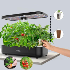 Yoocaa 50 см: 12-місна Система Гідропоніки з Регульованою Висотою та 36 Вт LED.(1 пакет насіння включено) (Чорний)