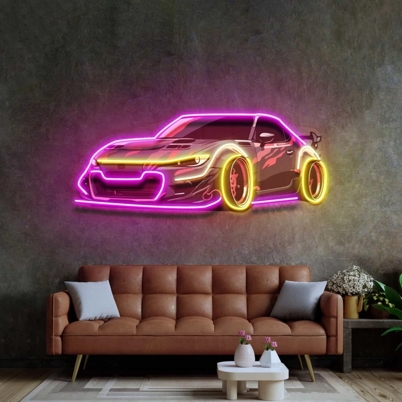 Неонова вивіска «Сміливий автомобіль» — LED декор з машинкою (Bold Automotive)