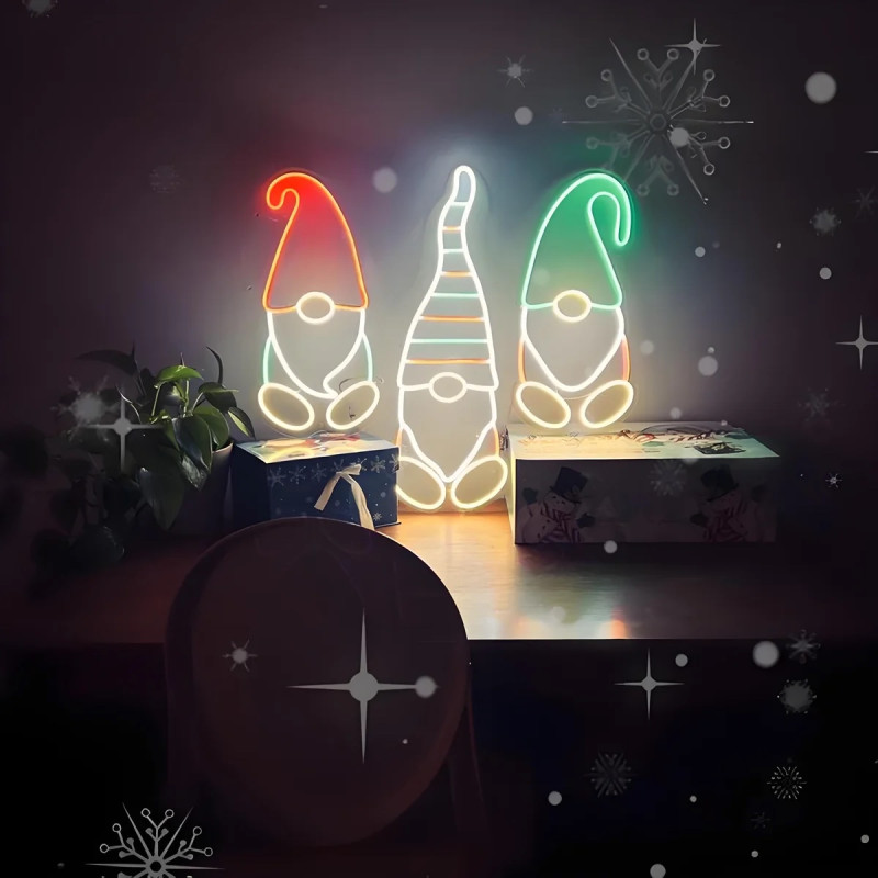 Неонова вивіска «Веселого Різдва: Гноми» — святковий LED декор (Merry Christmas Gnomes)