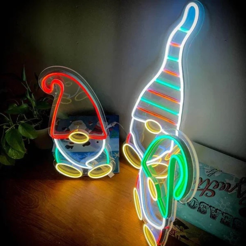 Неонова вивіска «Веселого Різдва: Гноми» — святковий LED декор (Merry Christmas Gnomes)