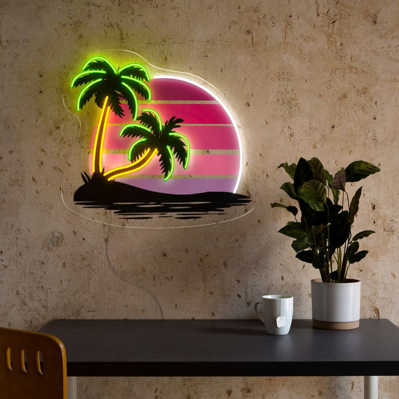 Неонова вивіска «Тропічний захід сонця» — LED декор з пальмою (Tropical Sunset)