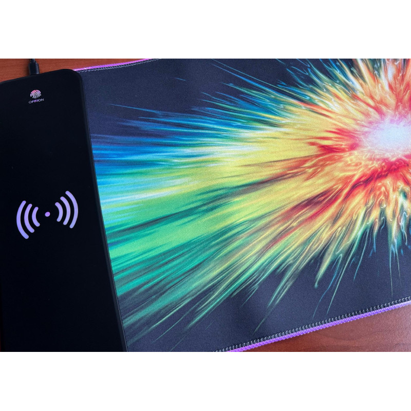 GMS Енергія 2-в-1: Ігровий килимок для миші з Бездротовою зарядкою та 14 режимами RGB (800x300 мм)