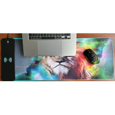 GMS Лев 2-в-1: Ігровий килимок для миші з Бездротовою зарядкою, 14 режимів RGB (800x300 мм)