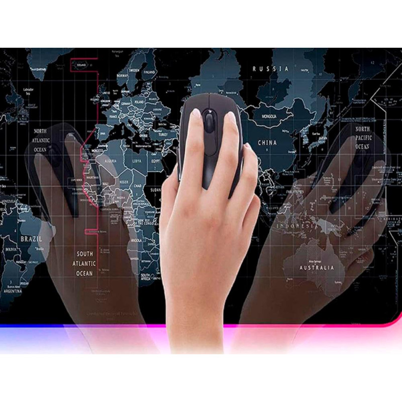 GMS Карта Світу 2-в-1: Ігровий килимок з Бездротовою зарядкою, 14 режимів RGB (800x300 мм)