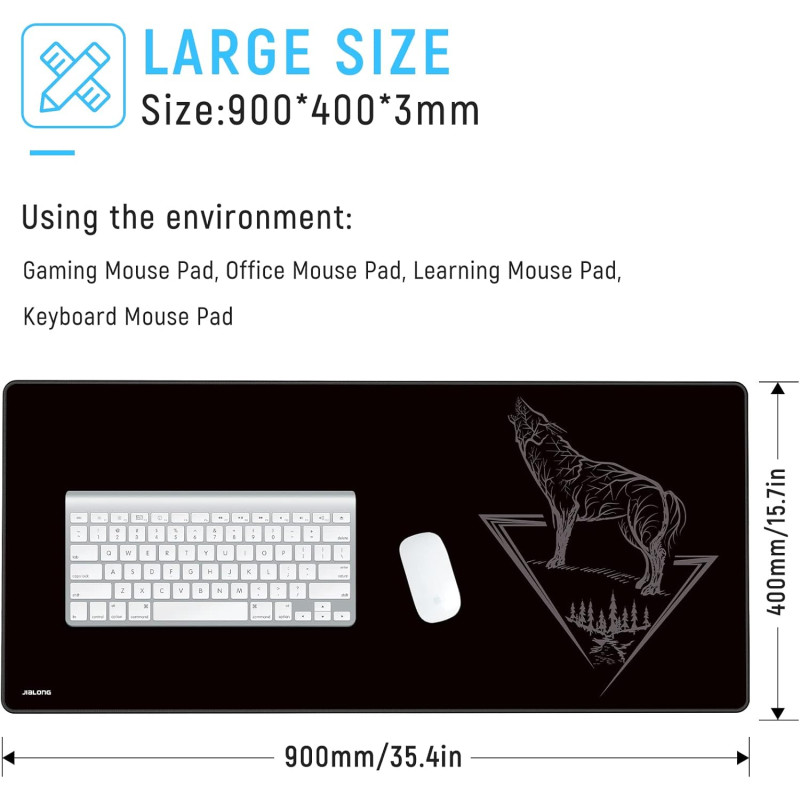 JIALONG XXL: Килимок для миші 900x400 мм, Нековзкий, Можна мити, Універсальний. (Сірий Вовк)