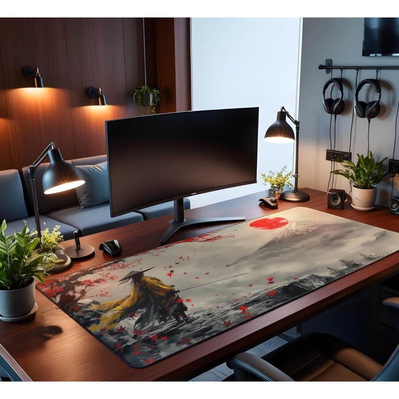 Килимок для миші великий XXL (90x40 см): Японський самурай та гора Фудзі