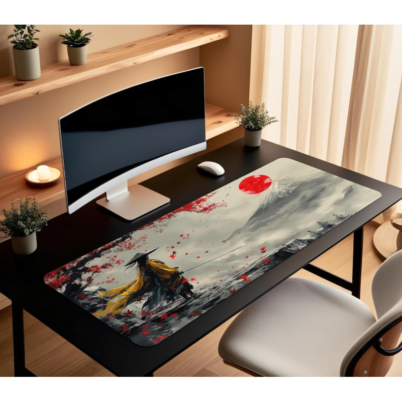 Килимок для миші великий XXL (90x40 см): Японський самурай та гора Фудзі