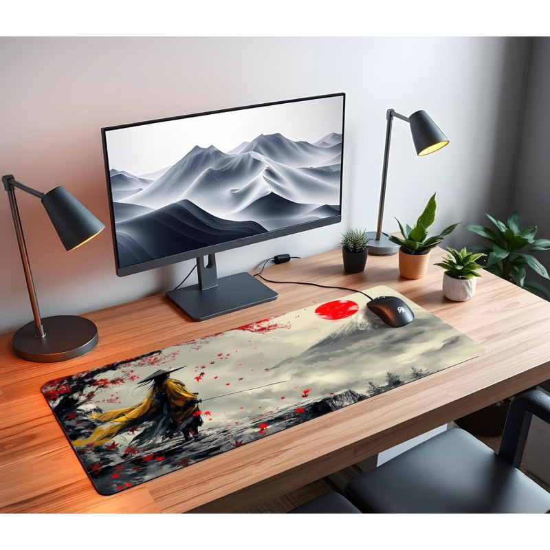 Килимок для миші великий XXL (90x40 см): Японський самурай та гора Фудзі