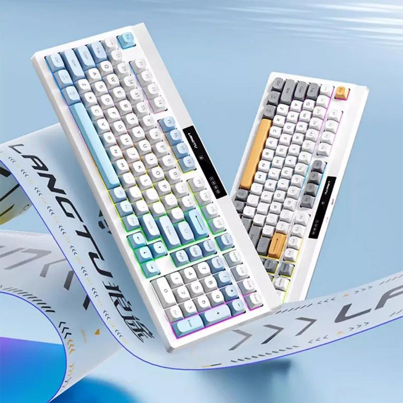 LANGTU L102: Дротова мембранна клавіатура, RGB, з екраном. (Сірий з білим)