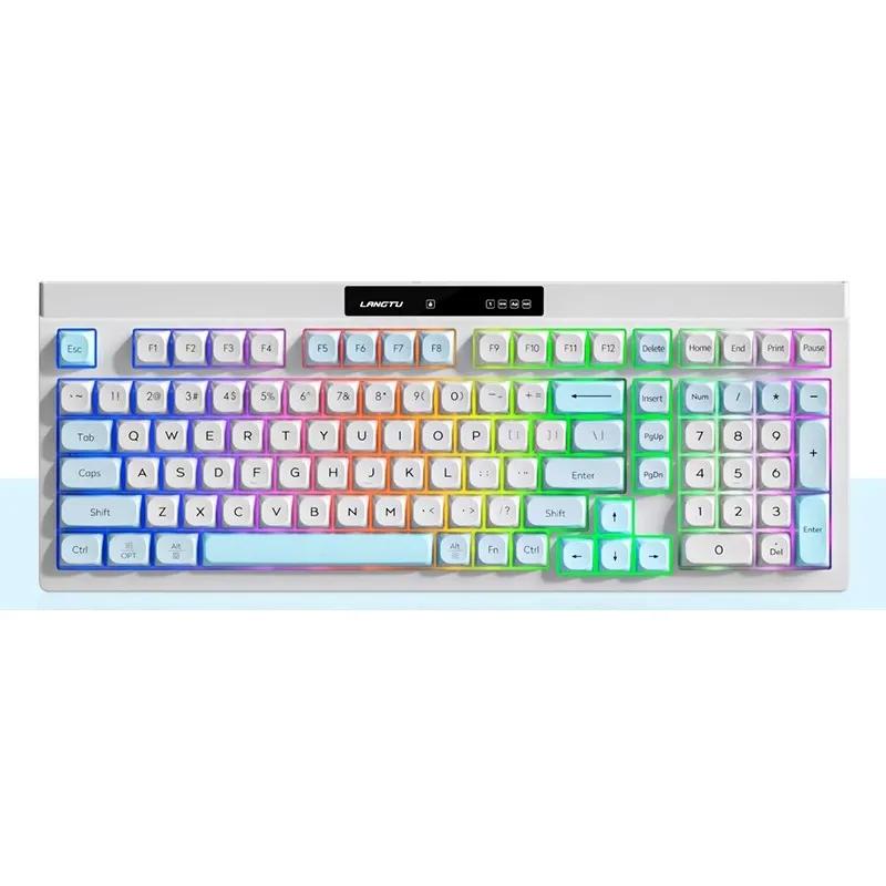 LANGTU L102: Дротова мембранна клавіатура, RGB, з екраном. (Білий з блакитним)