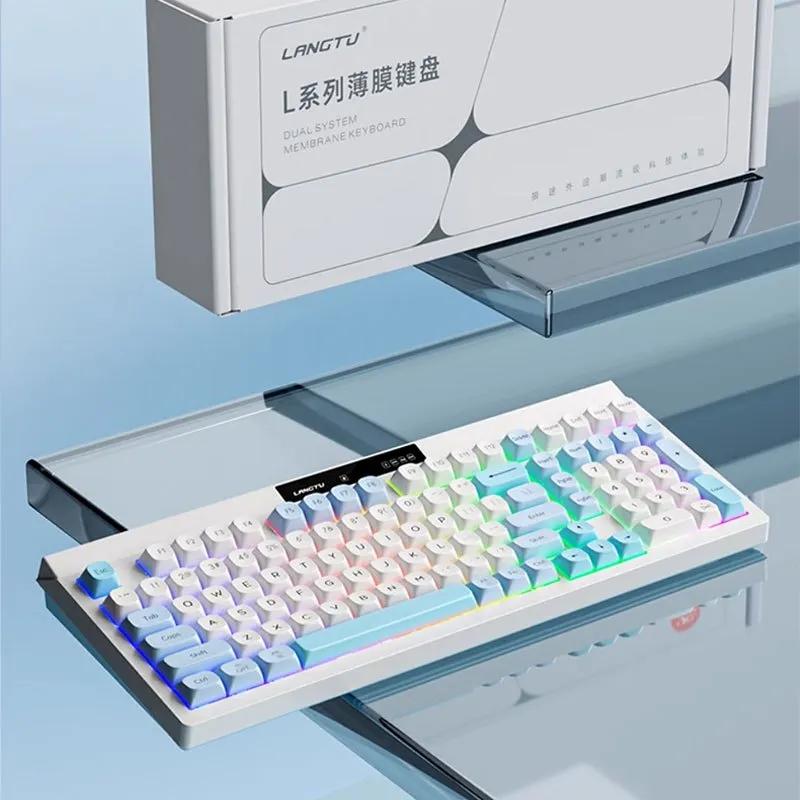 LANGTU L102: Дротова мембранна клавіатура, RGB, з екраном. (Білий з блакитним)