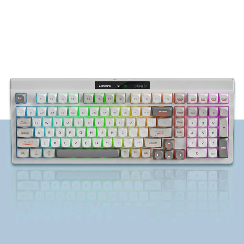 LANGTU L102 Tri-Mode: Бездротова мембранна клавіатура, 3 режими, RGB, PBT, Дисплей, 4000 мАг. (Білий)