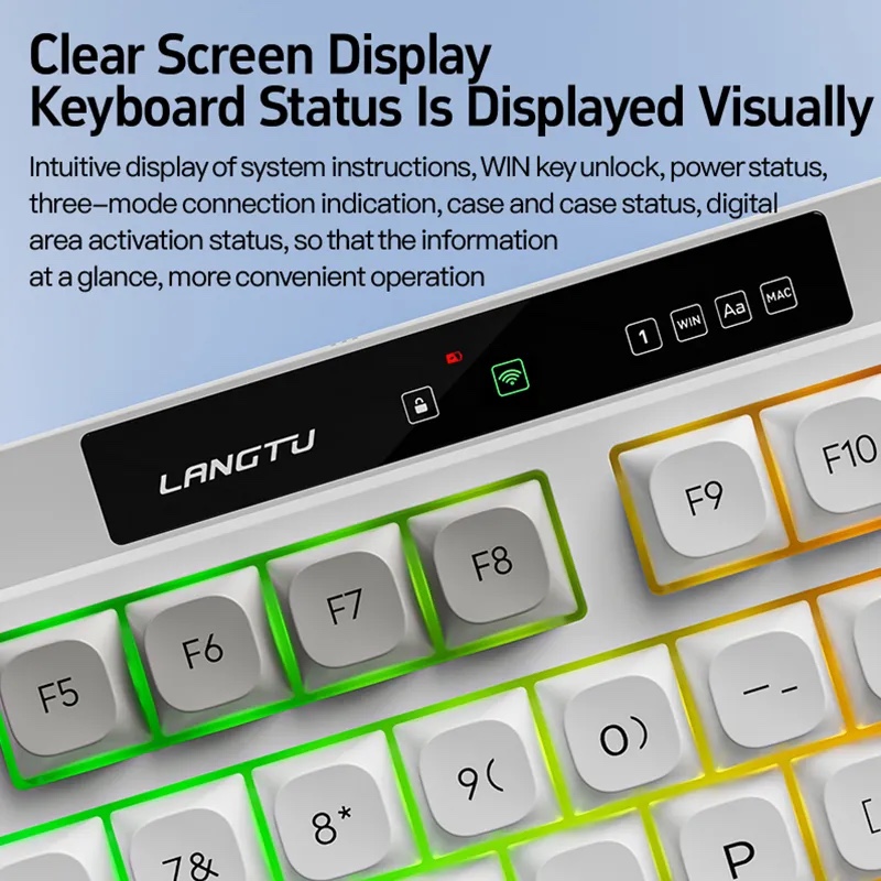 LANGTU L102 Tri-Mode: Бездротова мембранна клавіатура, 3 режими, RGB, PBT, Дисплей, 4000 мАг. (Чорний)
