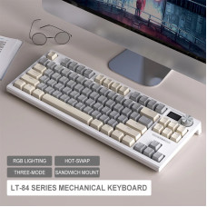 Професійна механічна клавіатура Langtu LT84 Pro (80% TKL): Hot-Swap, Tri-Mode, RGB з LCD-дисплеєм (Чорно-Білий)