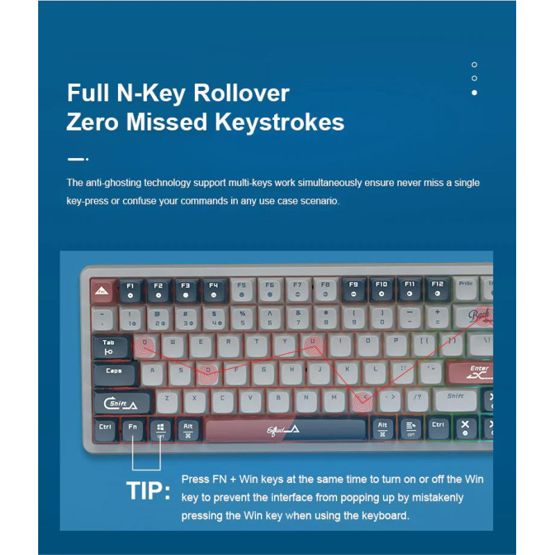 Професійна механічна клавіатура Langtu GK102: Hot-Swap, Tri-Mode, RGB (Біло-блакитна)