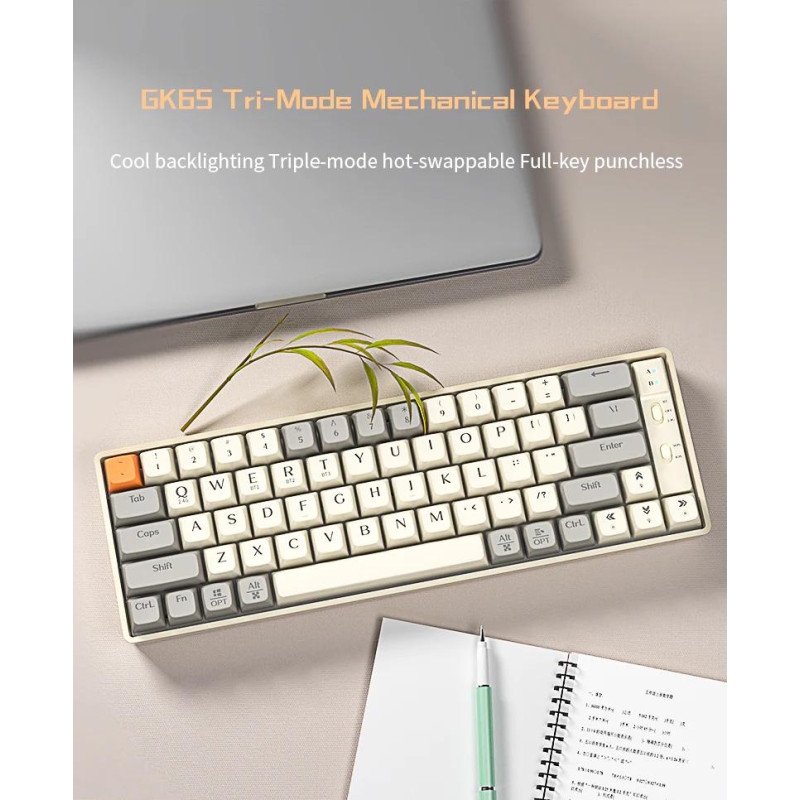 Бездротова механічна клавіатура Langtu GK65 (65%): Red Switch, Tri-Mode, RGB (Молочно-біла)