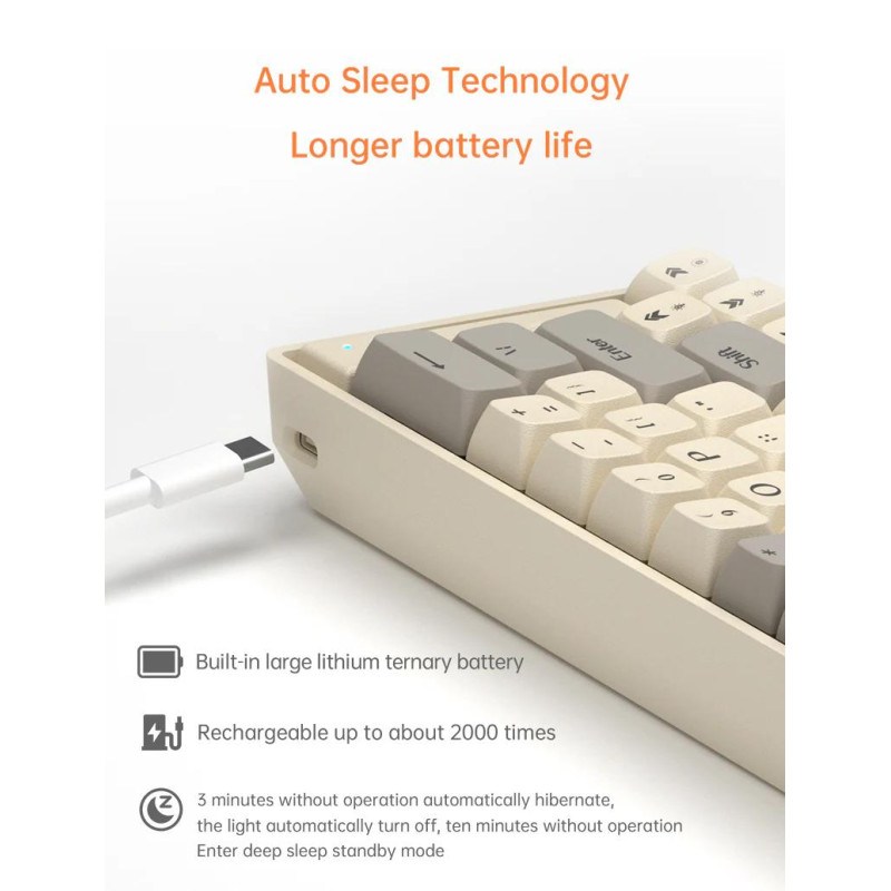 Бездротова механічна клавіатура Langtu GK65 (65%): Red Switch, Tri-Mode, RGB (Молочно-біла)