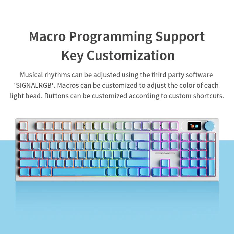 Механічна клавіатура Langtu LT-104: 104 клавіші, Tri-Mode, Hot-Swap, RGB (Біло-рожева)