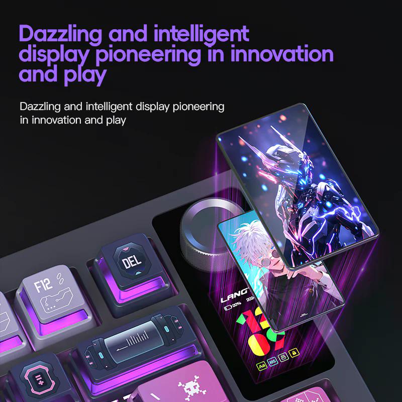 Професійна механічна клавіатура Langtu LT75 Cyberpunk Pro (75%): Tri-Mode, Hot-Swap, LCD-дисплей (Чорний/Малюнок)