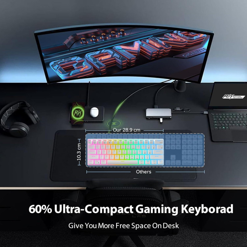 Механічна бездротова клавіатура Royal Kludge RK61 (60%): Hot-Swap, Bluetooth, RGB (Біла)