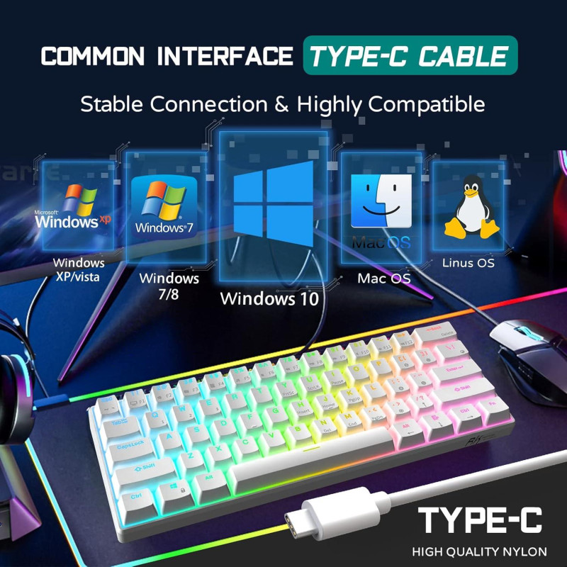 Механічна бездротова клавіатура Royal Kludge RK61 (60%): Hot-Swap, Bluetooth, RGB (Біла)