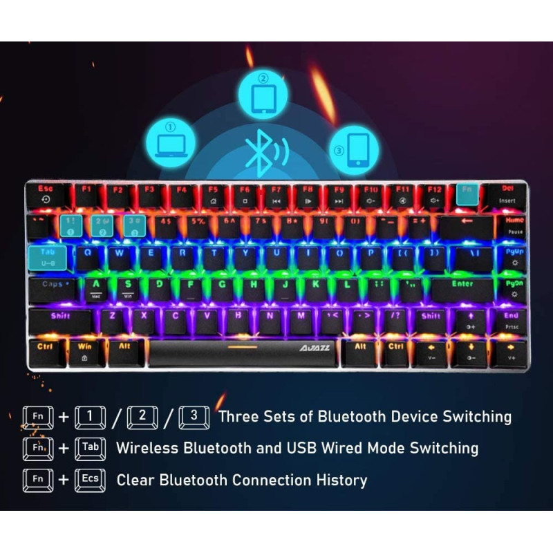 Компактна механічна Bluetooth клавіатура Ajazz AK33 (82 клавіші): RGB (Чорна)