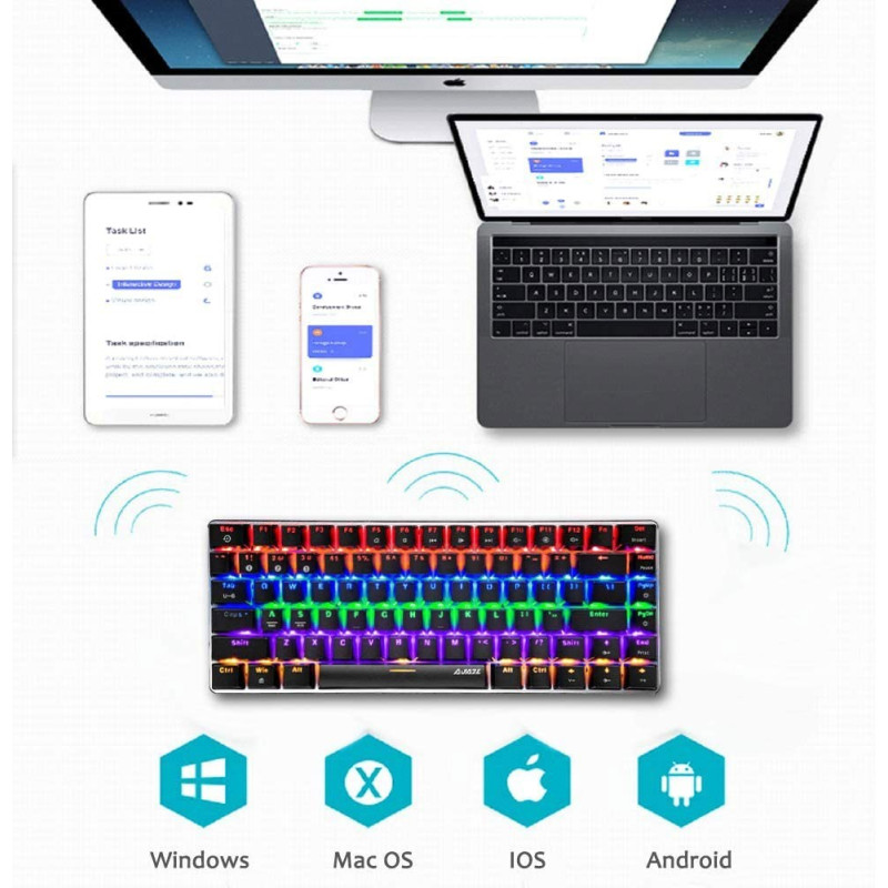 Компактна механічна Bluetooth клавіатура Ajazz AK33 (82 клавіші): RGB (Чорна)