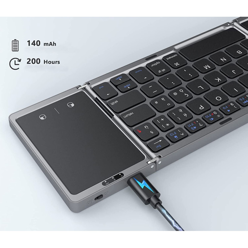 Портативна складна Bluetooth-клавіатура Ashu (78 клавіш): Універсальна для ПК, планшетів та Smart TV (Чорний)