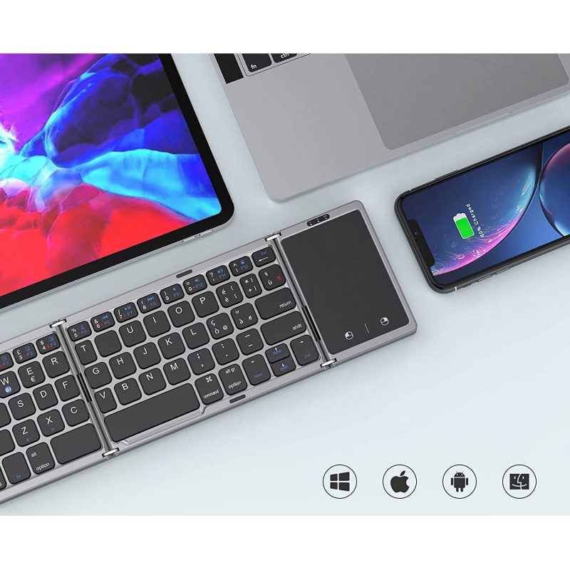 Портативна складна Bluetooth-клавіатура Ashu (78 клавіш): Універсальна для ПК, планшетів та Smart TV (Чорний)