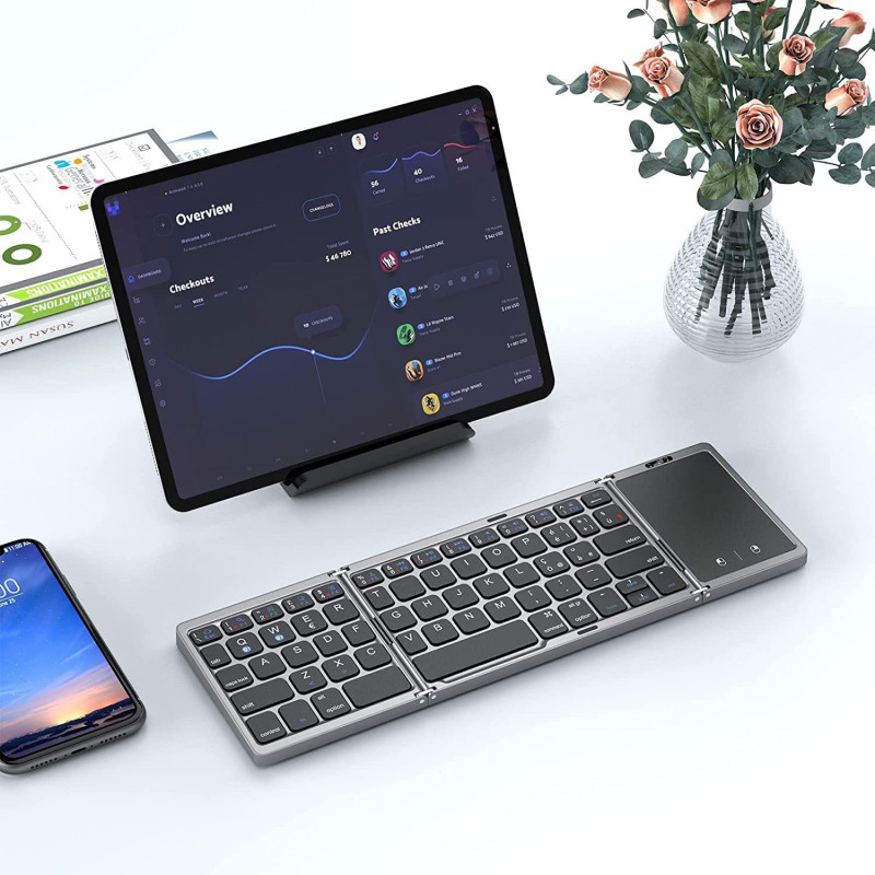 Портативна складна Bluetooth-клавіатура Ashu (78 клавіш): Універсальна для ПК, планшетів та Smart TV (Чорний)