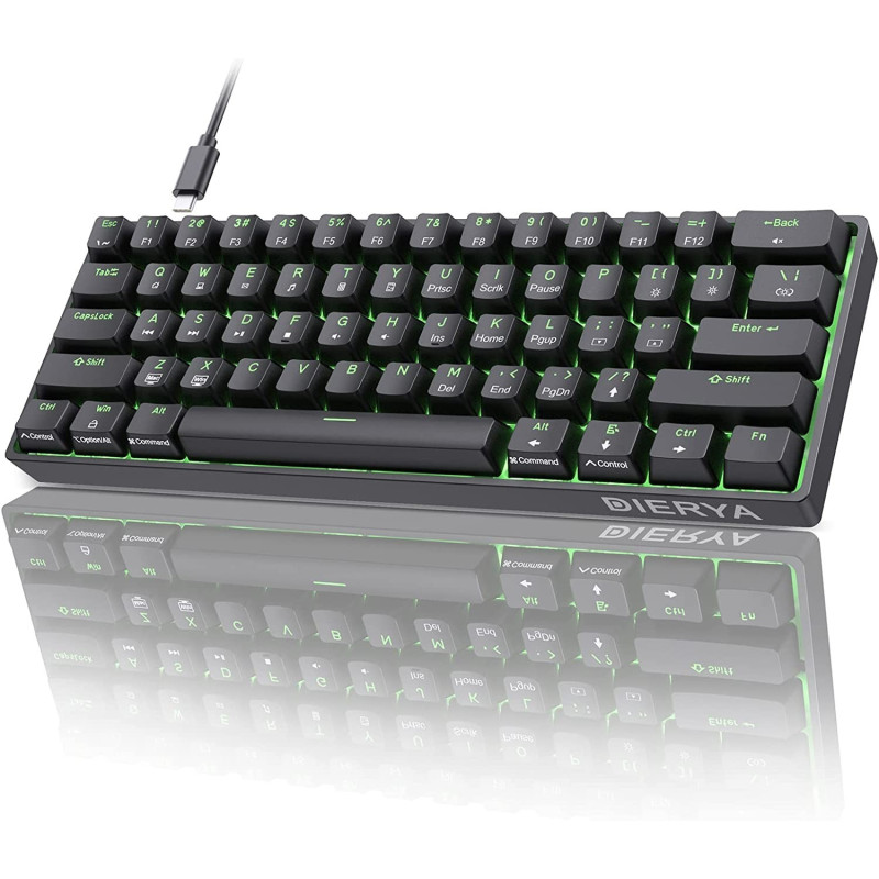 Механічна ігрова клавіатура Dierya 60% (61 клавіша) – Blue Switch, Type-C (Чорний)