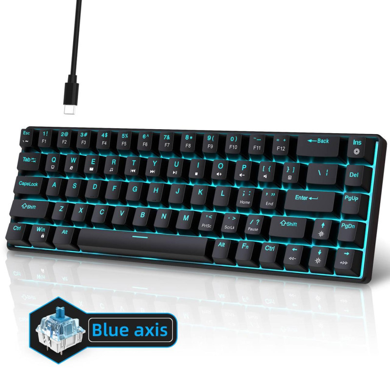 Механічна ігрова клавіатура HKSJ 65% (68 клавіш) – Blue Switch, Type-C (Чорний)
