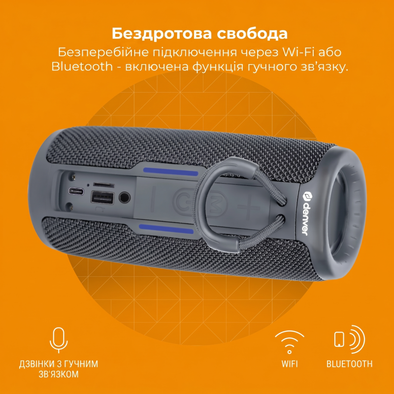 Портативна Bluetooth-колонка Denver BTV-150 Black (1200 mAh, IPX4, USB, MicroSD) (Чорний)