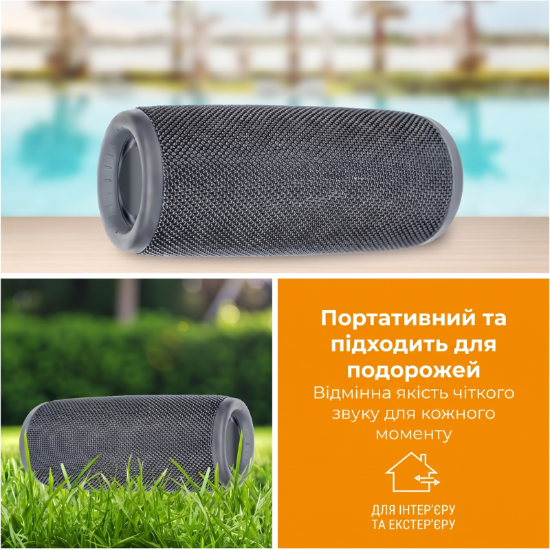 Портативна Bluetooth-колонка Denver BTV-150 Black (1200 mAh, IPX4, USB, MicroSD) (Сірий)