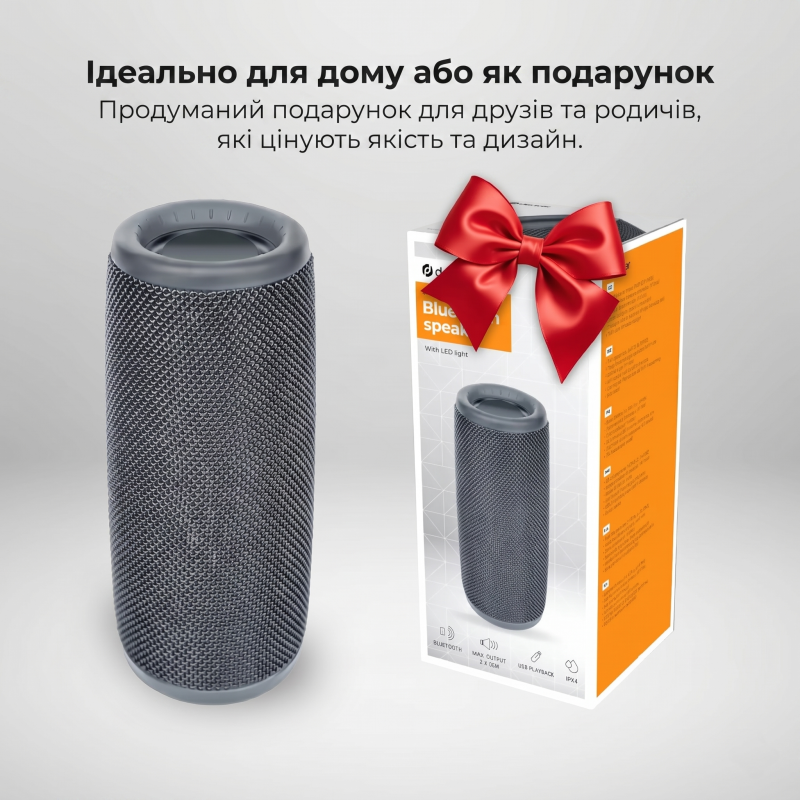 Портативна Bluetooth-колонка Denver BTV-150 Black (1200 mAh, IPX4, USB, MicroSD) (Сірий)