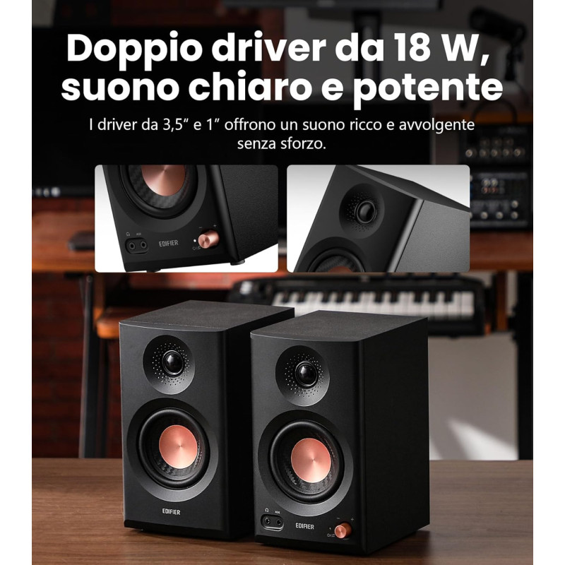 Колонки Edifier MR3 Studio Compacts 2.0: 2 x 18 Вт, Bluetooth 5.4 та Аудіо Високої Чіткості. (Чорний)