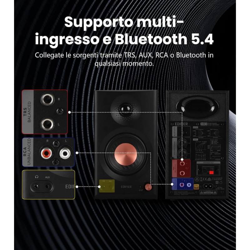 Колонки Edifier MR3 Studio Compacts 2.0: 2 x 18 Вт, Bluetooth 5.4 та Аудіо Високої Чіткості. (Чорний)