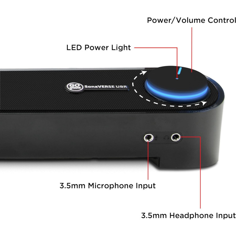 Комп'ютерна Звукова Панель GoGroove SonaVerse UBR: Пасивний Сабвуфер та Кутова Конструкція  (Чорний весь)