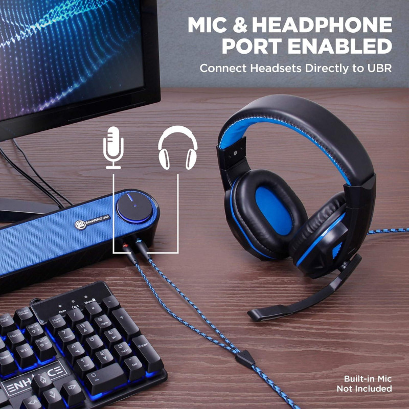 Комп'ютерна Звукова Панель GoGroove SonaVerse UBR: Пасивний Сабвуфер та Кутова Конструкція  (Синій)