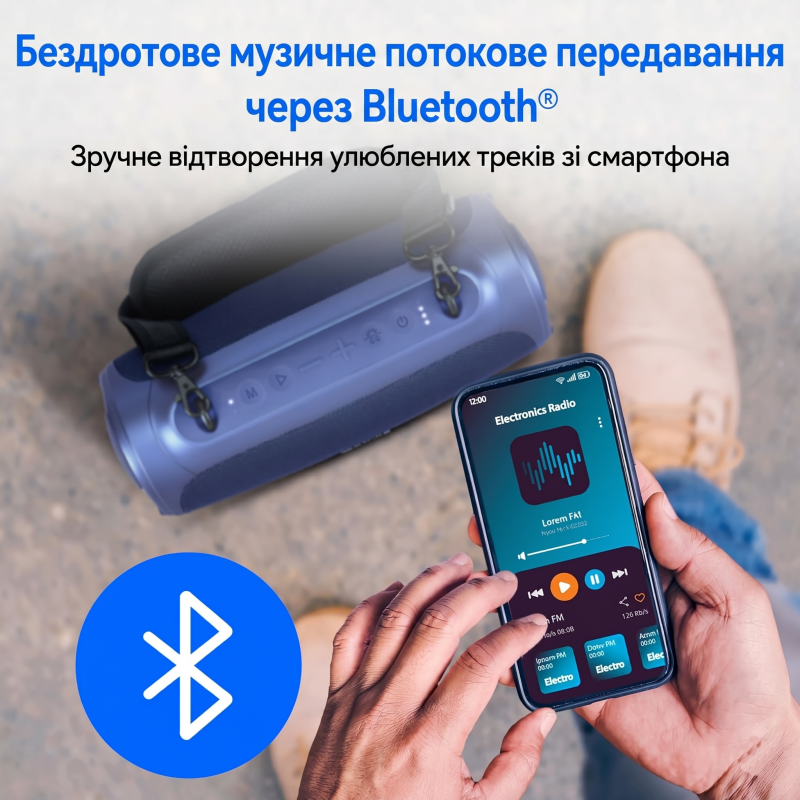 Портативна Bluetooth-колонка Medion (30W RMS, IPX7, RGB, Power Bank) (Синій)