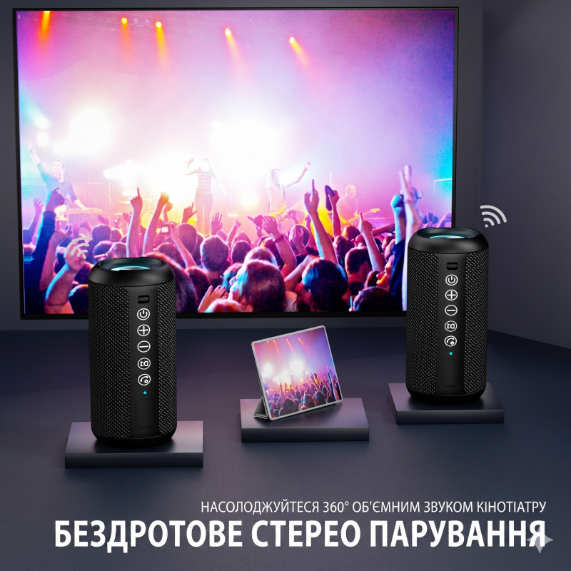 Портативна Bluetooth-колонка Ortizan X10 Black (IPX7, до 30 год, RGB, AUX, TF). Чорний