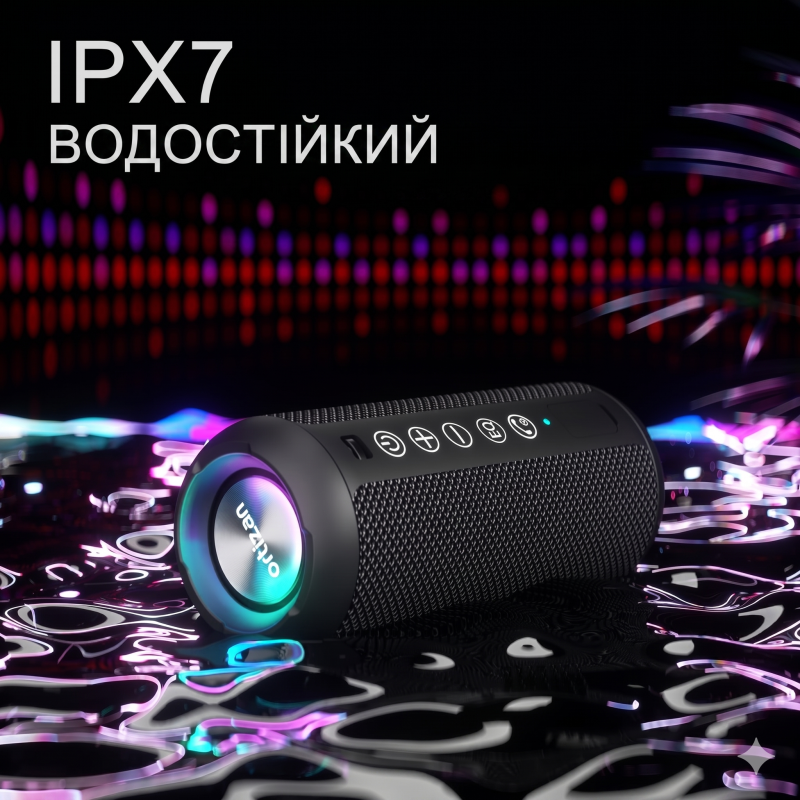 Портативна Bluetooth-колонка Ortizan X10 Black (IPX7, до 30 год, RGB, AUX, TF). Чорний