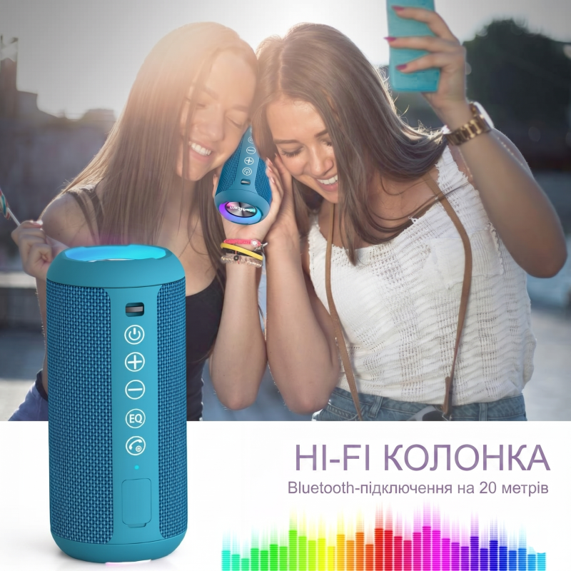 Портативна Bluetooth-колонка Ortizan X10 Black (IPX7, до 30 год, RGB, AUX, TF). Синій