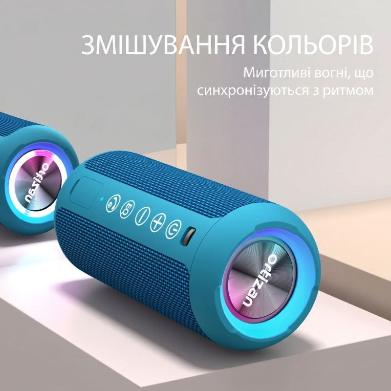 Портативна Bluetooth-колонка Ortizan X10 Black (IPX7, до 30 год, RGB, AUX, TF). Синій
