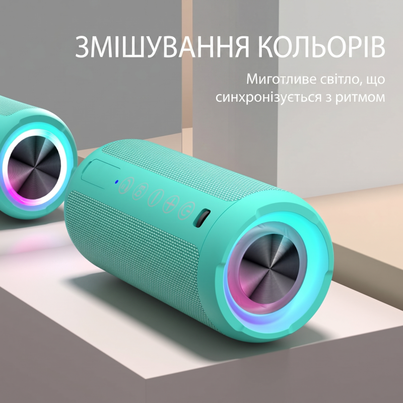 Портативна Bluetooth-колонка Ortizan X10 Black (IPX7, до 30 год, RGB, AUX, TF). Зелений