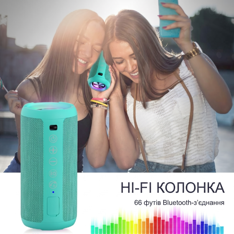Портативна Bluetooth-колонка Ortizan X10 Black (IPX7, до 30 год, RGB, AUX, TF). Зелений