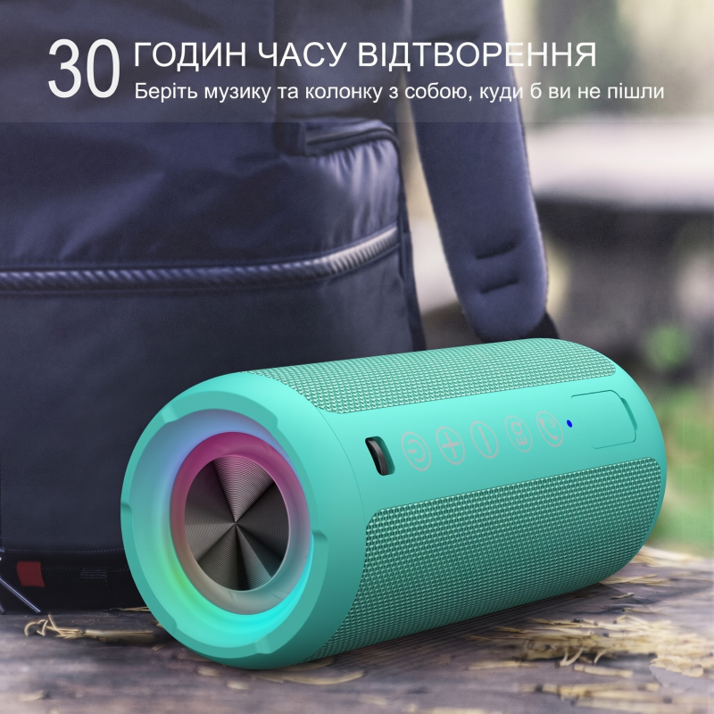 Портативна Bluetooth-колонка Ortizan X10 Black (IPX7, до 30 год, RGB, AUX, TF). Зелений