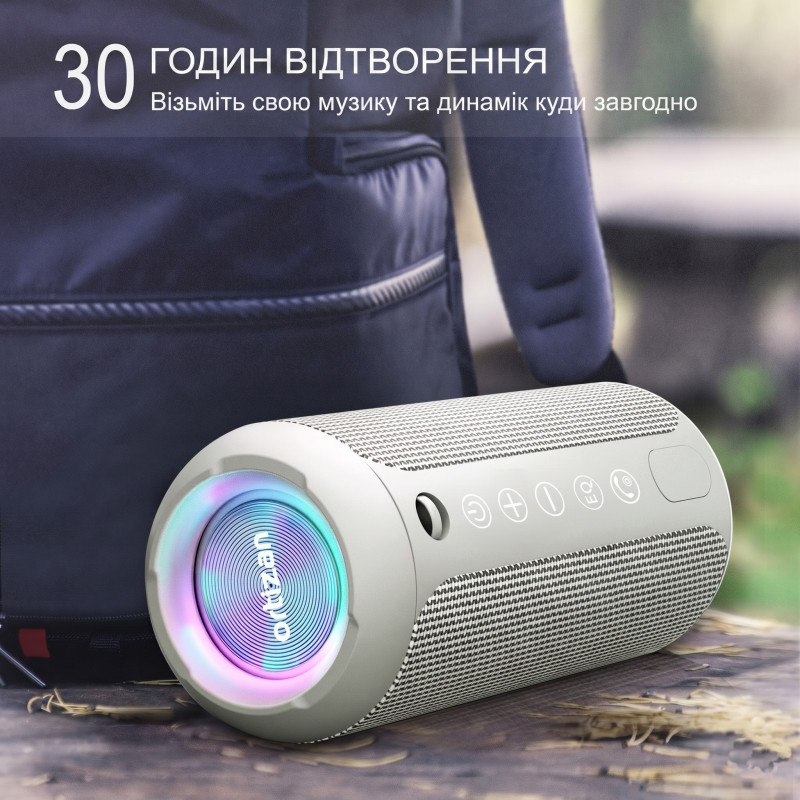 Портативна Bluetooth-колонка Ortizan X10 Black (IPX7, до 30 год, RGB, AUX, TF). Сірий