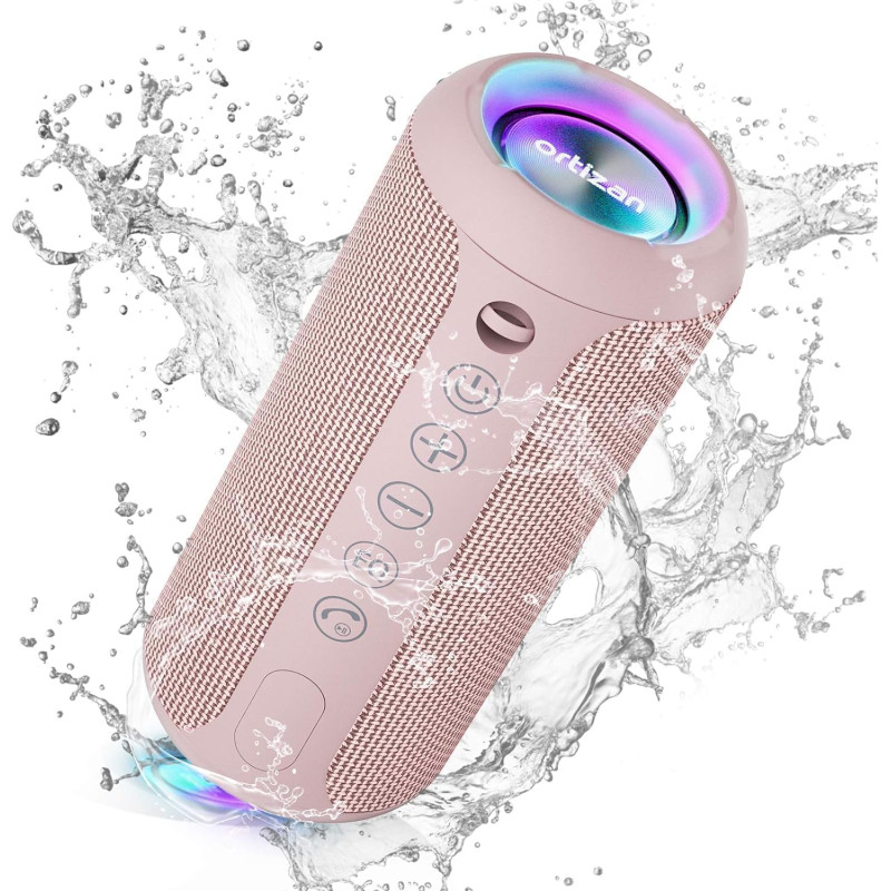 Портативна Bluetooth-колонка Ortizan X10 Black (IPX7, до 30 год, RGB, AUX, TF). Рожевий